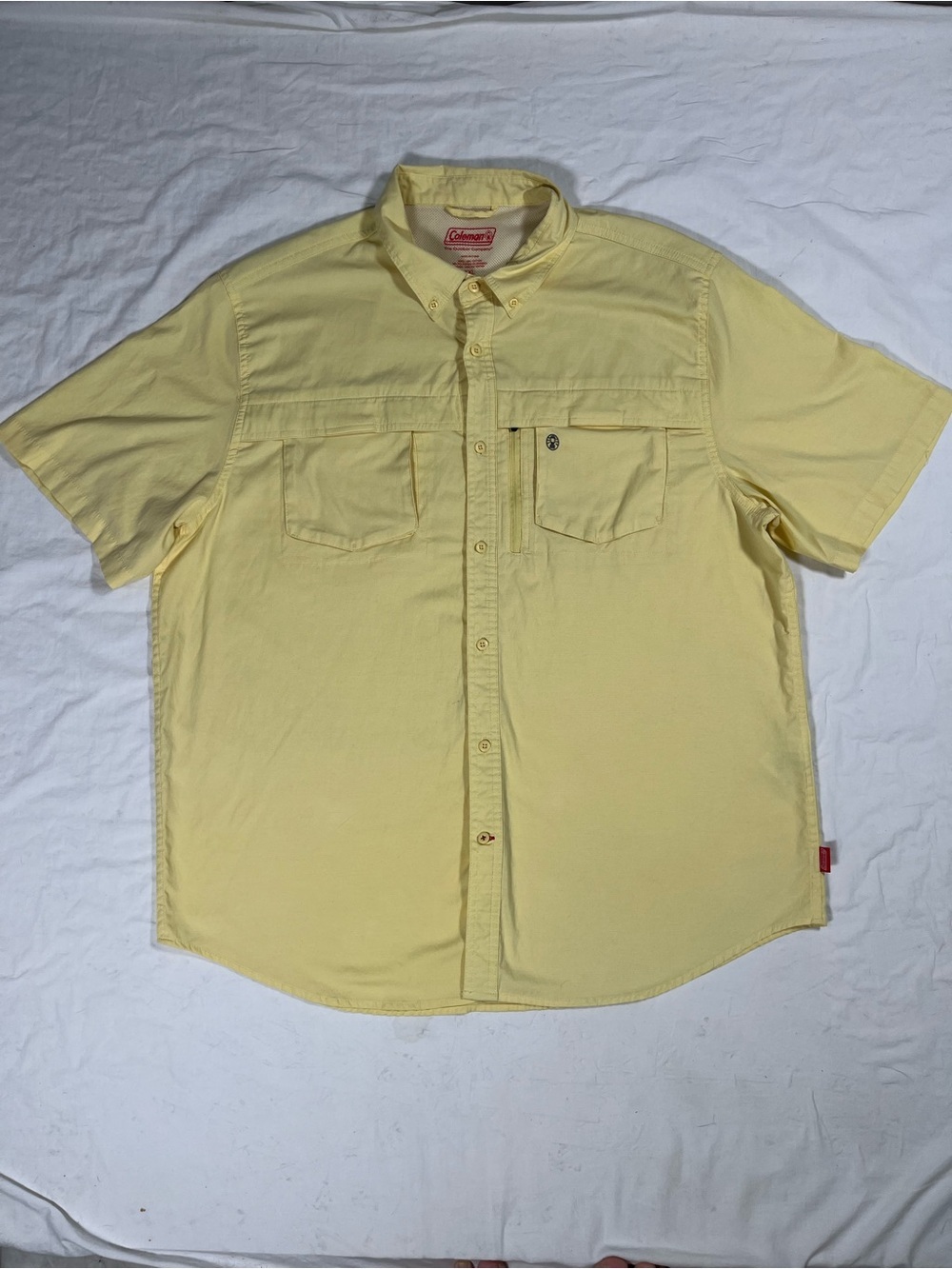 Coleman Men's Short Sleeve Button-Up Shirt in Light Yellow Size XXL